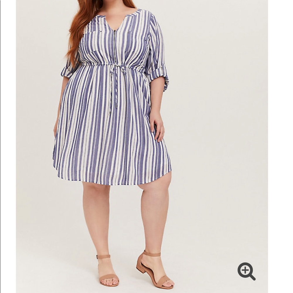BLUE & WHITE STRIPE ZIPFRONT DRAWSTRING SHIRTDRESS